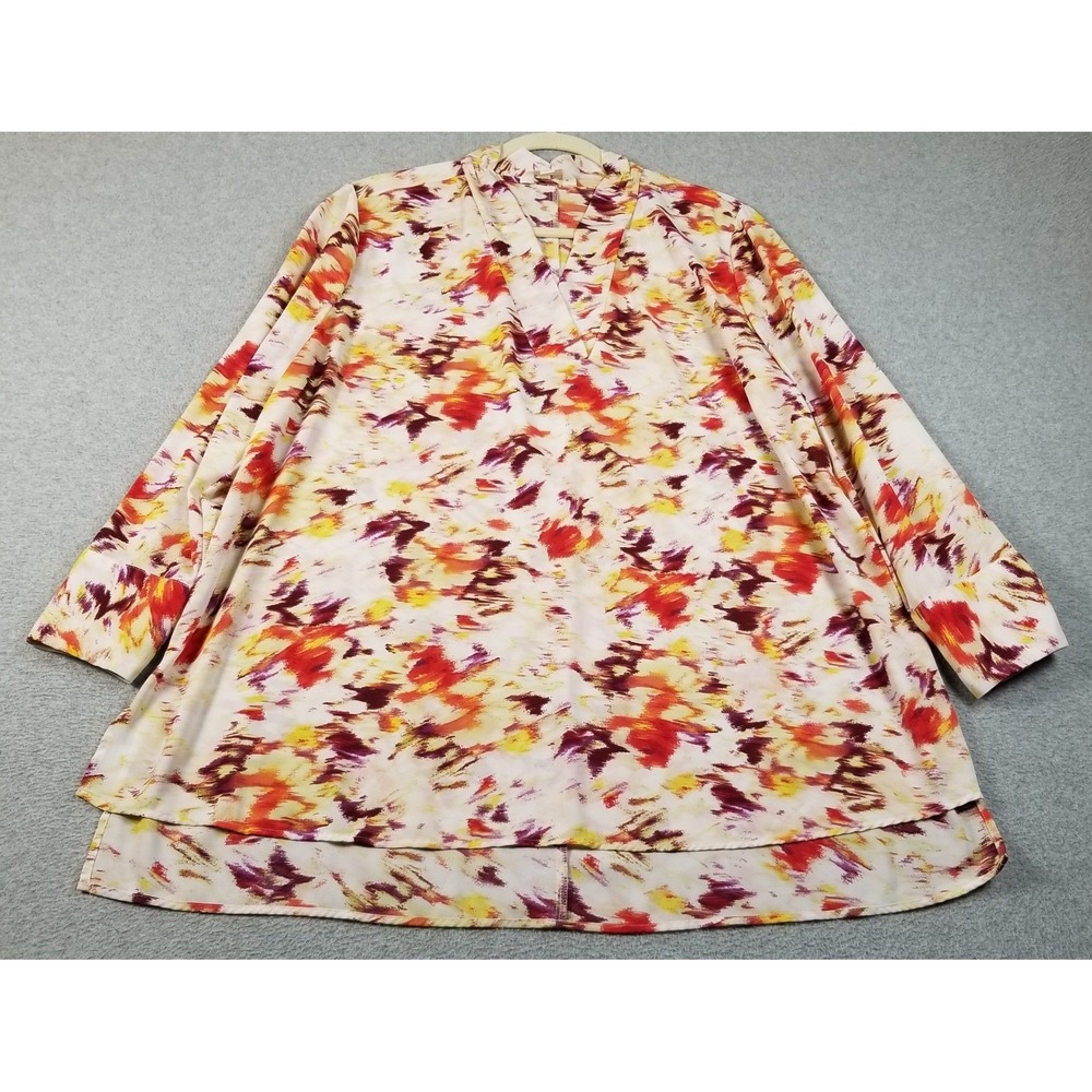 Terra & Sky Blouse Women 0X 14W Multicolor Abstract See Through Tunic Casual Top